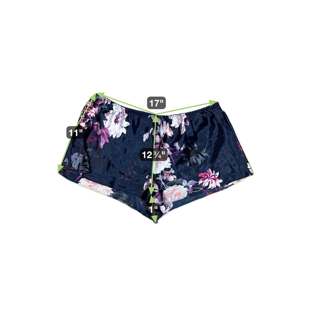 Lilac & London Navy Dark Floral Camisole & Short Satin Pajama Set w/ Lace Detail - Picture 7 of 7